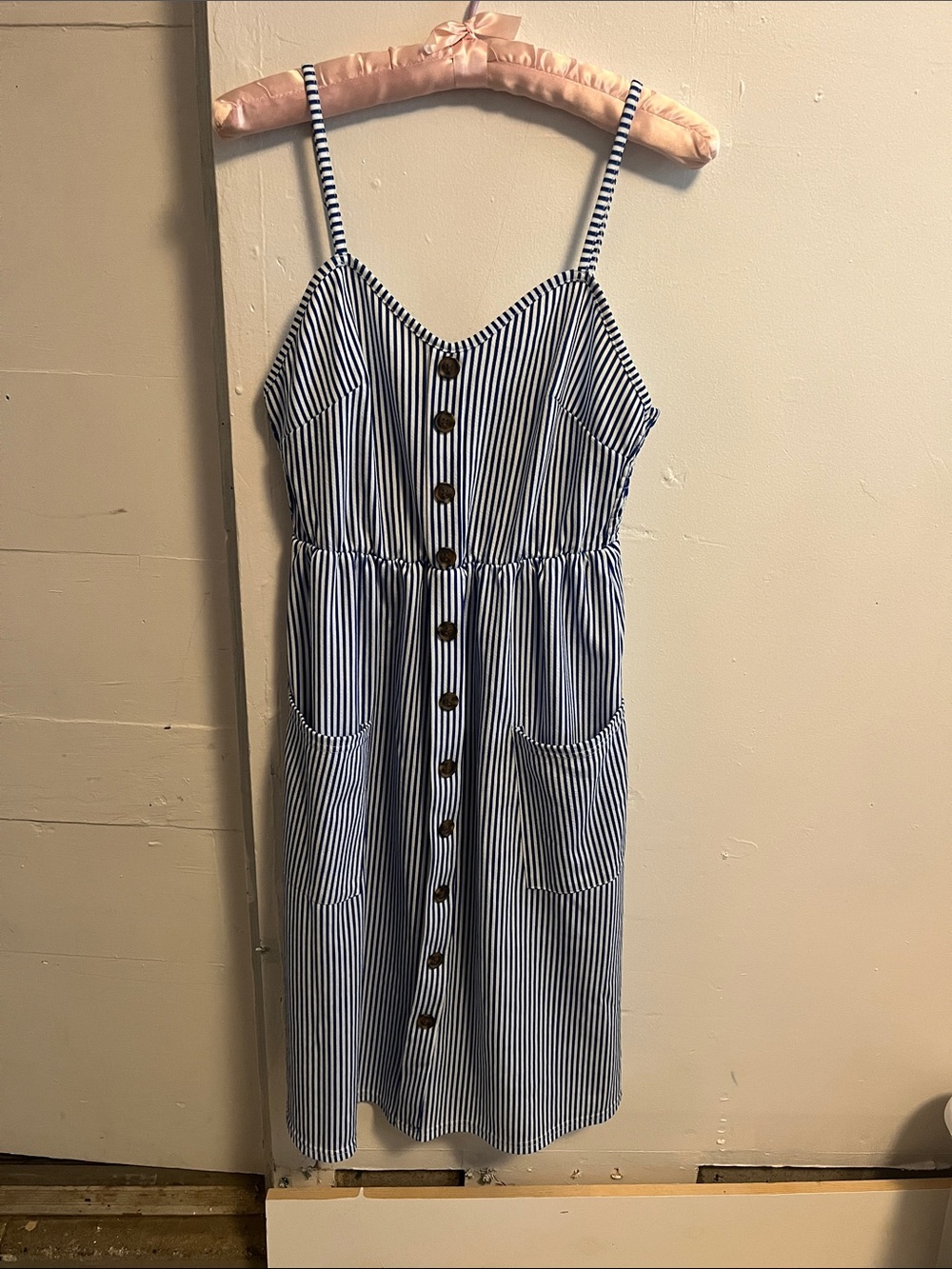 Blue and White Striped Button-Front Sundress